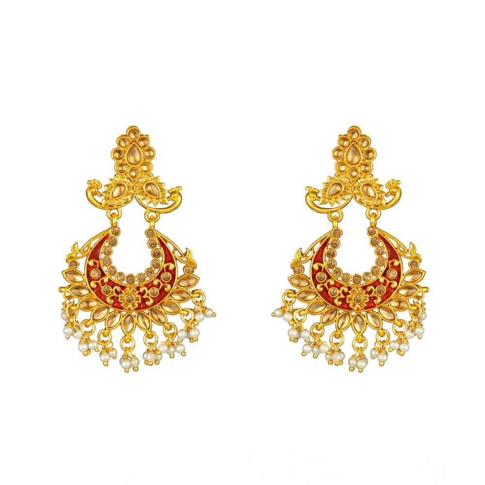 Generic Women's Rose Gold Plated Alloy Kundan Earrings & Mangtikka (Maroon)
