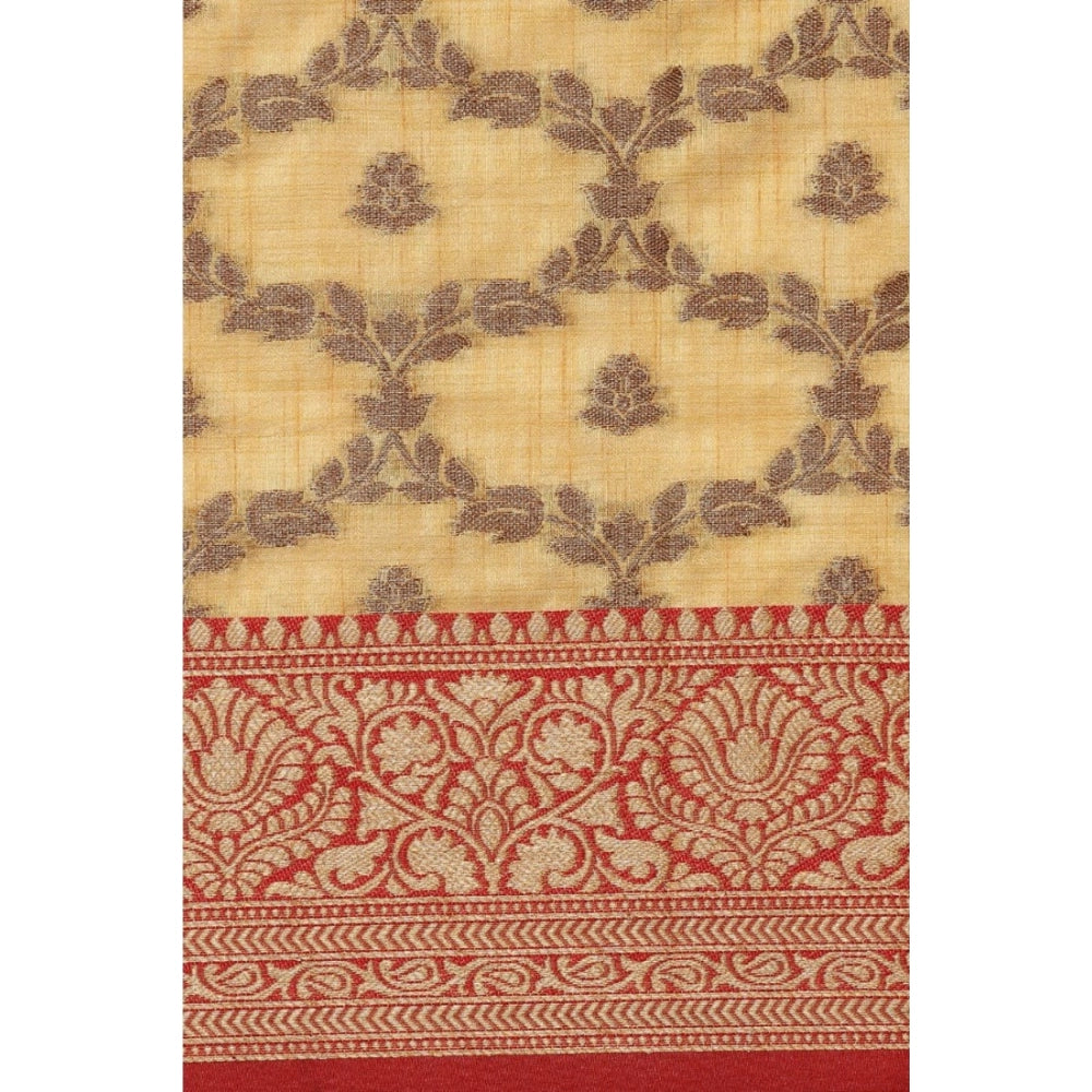 Generic Women's Chanderi Cotton Printed Saree With Unstitched Blouse (Yellow, 5-6 Mtrs)