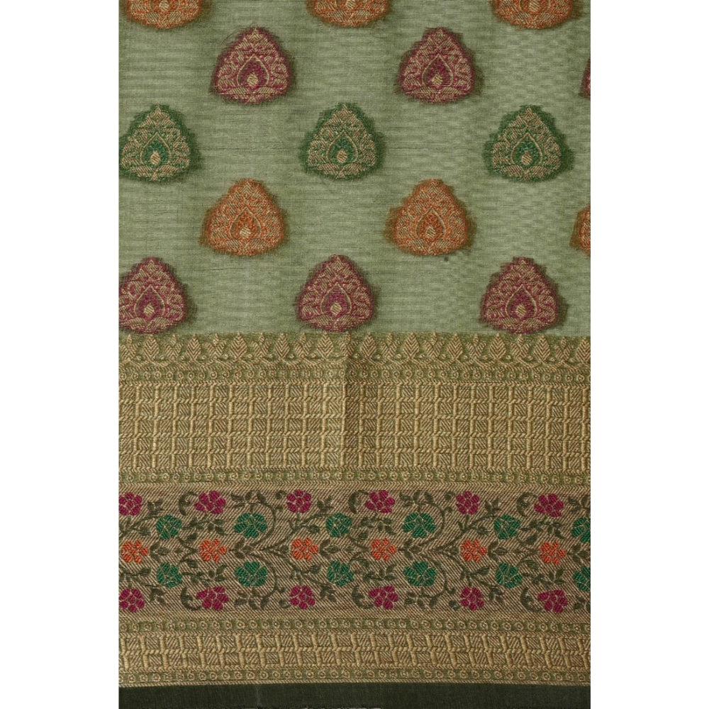 Generic Women's Organza Printed Saree With Unstitched Blouse (Mahendi, 5-6 Mtrs)