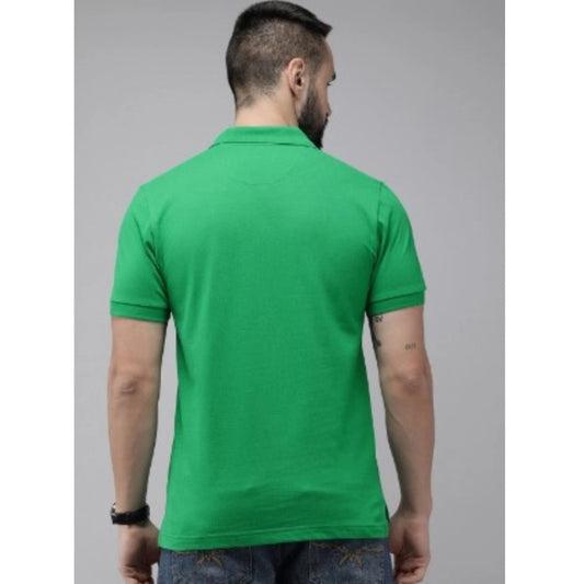 Generic Men's Casual Half sleeve Solid Cotton Polo Neck T-shirt (Green)