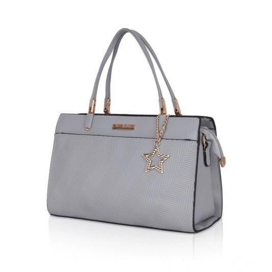 Generic Women's Faux Leather Textured Adjustable Long Belt Handbag (Grey)