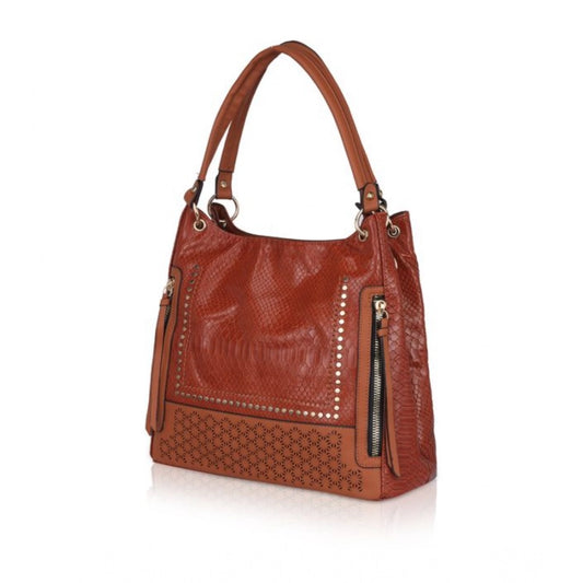 Generic Women's Faux Leather Textured Tote Bag (Brown)