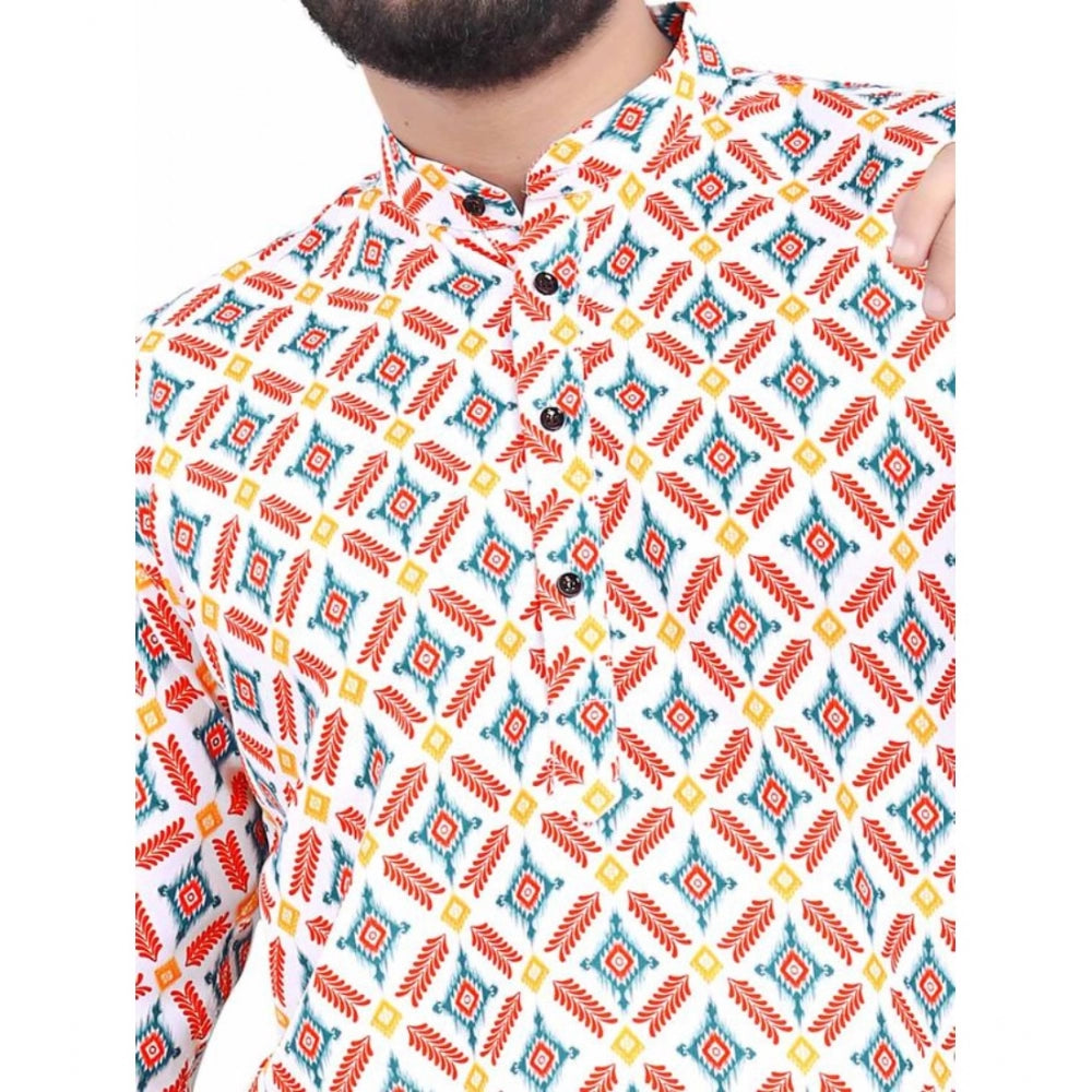 Generic Men's Cotton Blended Printed Full Sleeve Short kurta (Multicolor)
