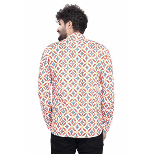 Generic Men's Cotton Blended Printed Full Sleeve Short kurta (Multicolor)