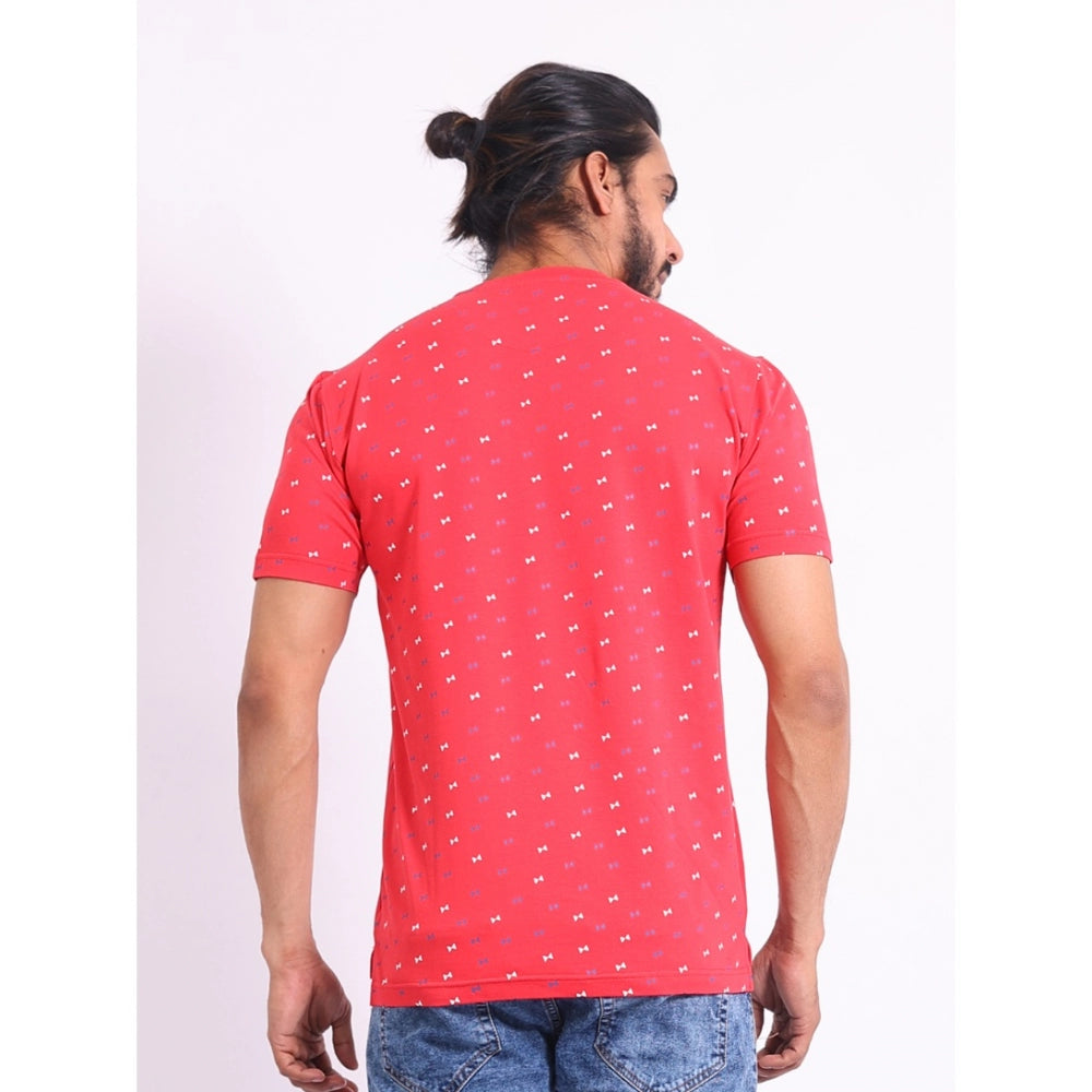 Generic Men's Casual Cotton Printed Round Neck Half Sleeve T-Shirt (Red)