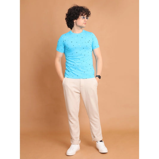 Generic Men's Casual Cotton Printed Round Neck Half Sleeve T-Shirt (Skyblue)