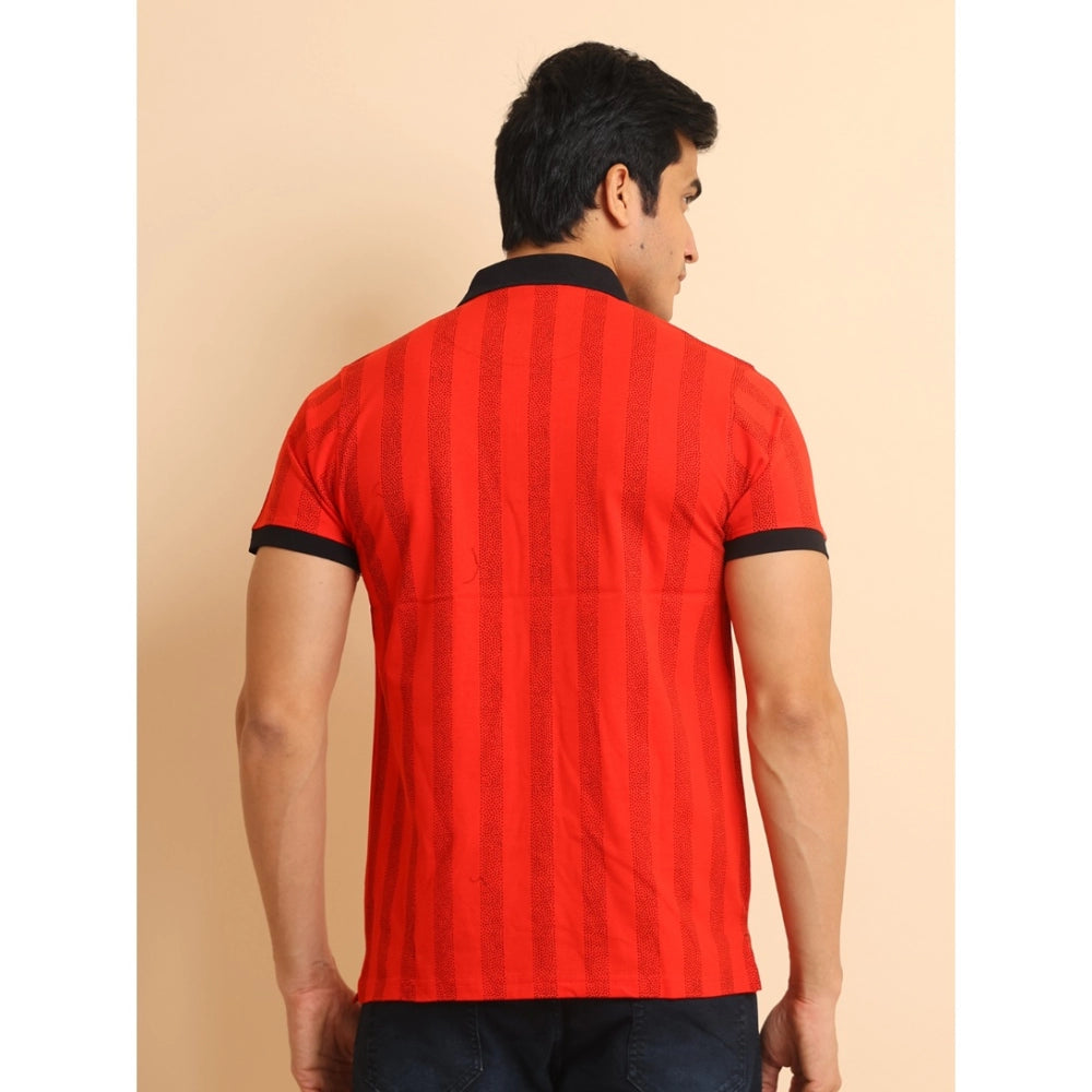 Generic Men's Casual Cotton Printed Polo Neck Half Sleeve T-Shirt (Red)