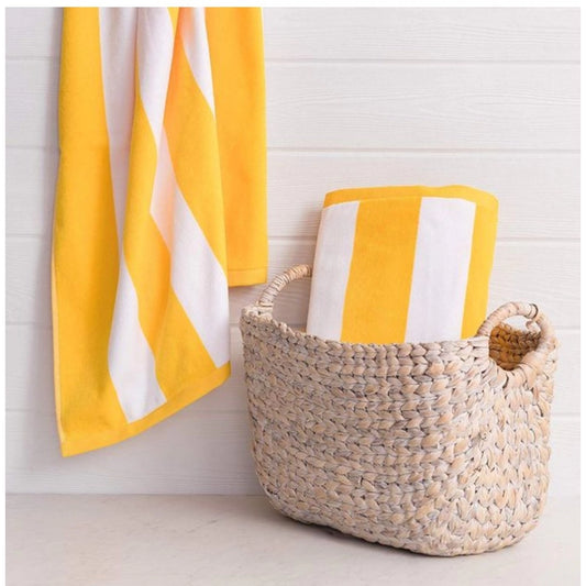 Generic Cotton Solid Bath Towels (Yellow & White, Size: 36x71 In)