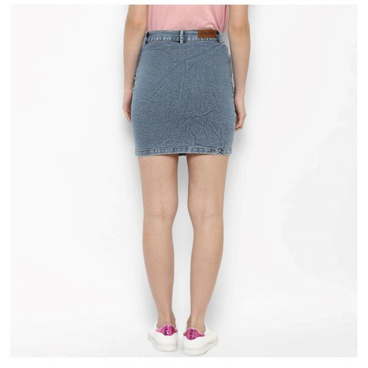 Generic Women's Denim Draw String Buttoned Skirt (Blue)