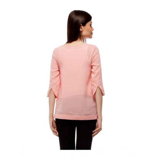 Generic Women's Polyester Solid 3-4th Sleeves Regular Top (Peach)