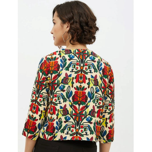Generic Women's Polyester Floral 3-4th Sleeves Shrug (Multicolor)