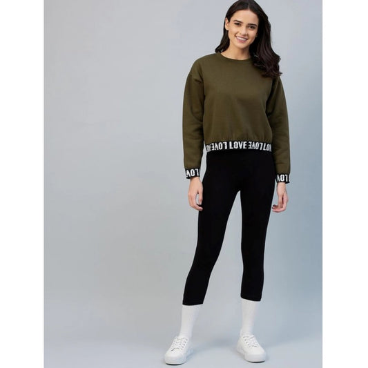 Generic Women's Fleece Solid Long Sleeves Sweatshirt (Olive)