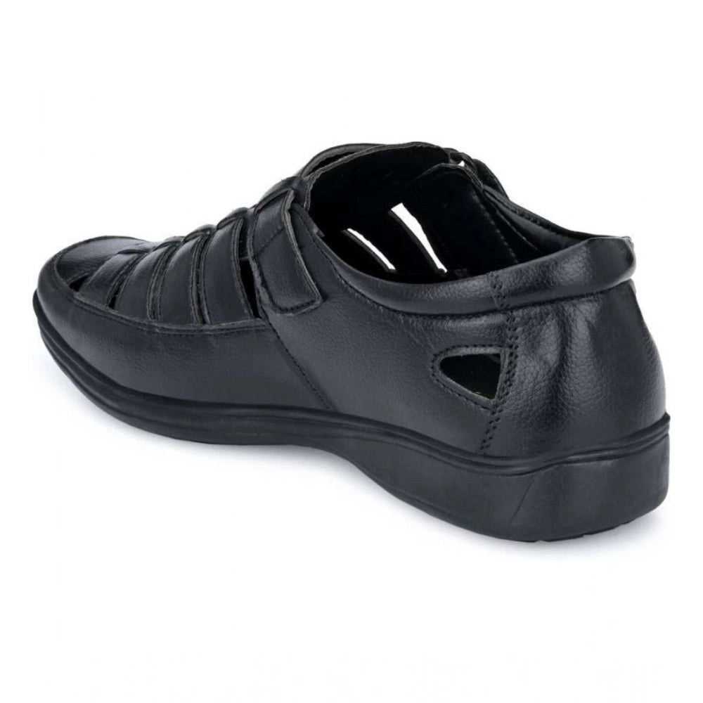 Generic Men's Casual Faux Leather Solid Velcro Sandal (Black)