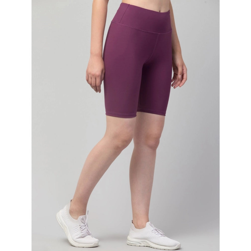Generic Women's Polyester Solid Above Knee High-Rise Shorts (Purple)