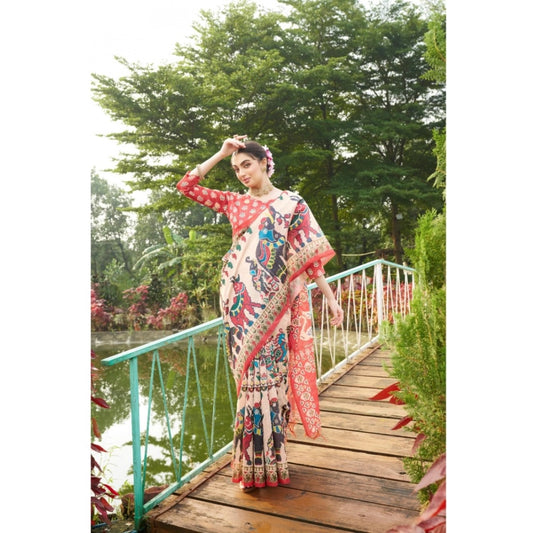 Generic Women's Tussar Silk Printed Saree With Unstitched Blouse (Maroon, 5.5 Mtr)