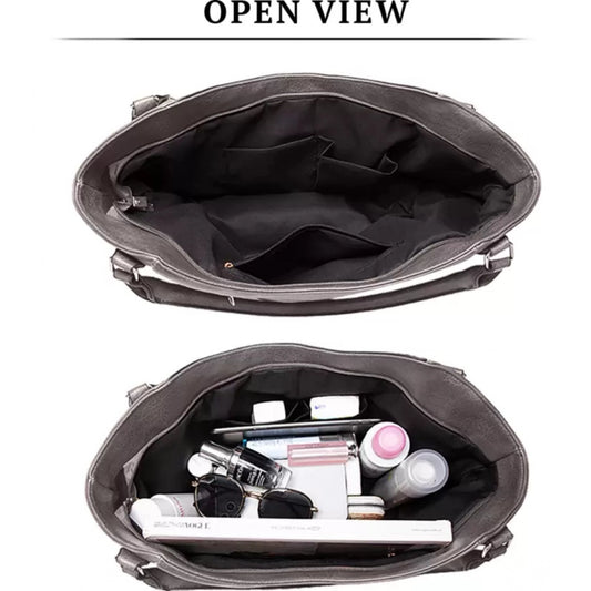 Generic Women's PU Leather Large Shoulder Zipper Handbag (Grey)