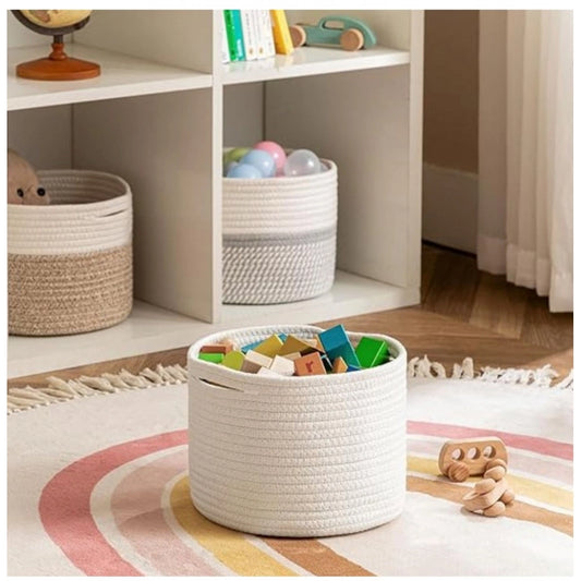 Generic Cotton Storage Rope Woven Baskets 9x7 Inch Pack of 1 (White)