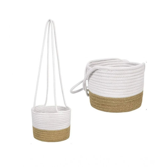 Generic Cotton Hanging Planter Flower Basket Pack of 1 (Beige White)