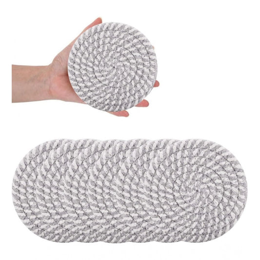 Generic Cotton Rope Drink Coasters 6 Pcs Set (Grey White)