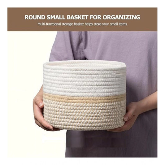 Generic Cotton Storage Rope Woven Baskets 9x7 Inch Pack of 1 (Beige)