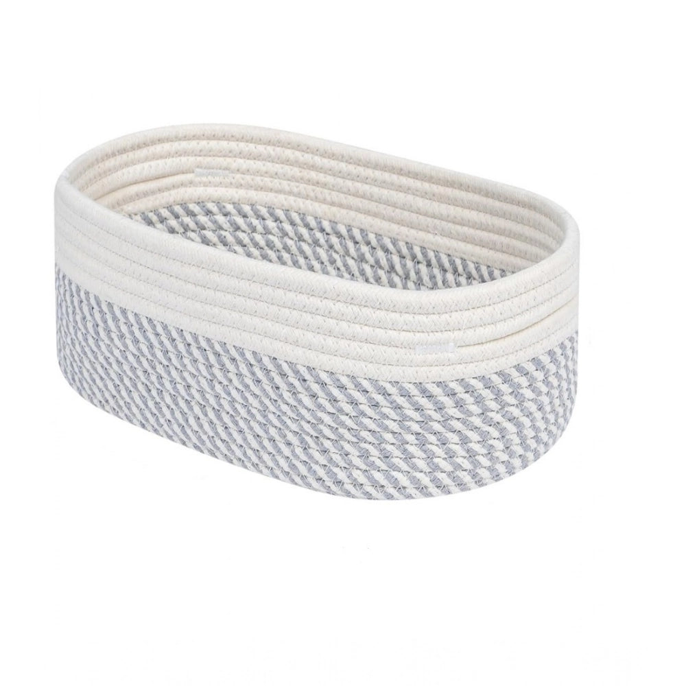 Generic Cotton Oval Storage Rope Woven Baskets Pack of 1 (Grey White)