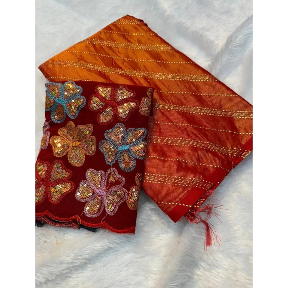 Generic Women's Chiffon Printed Saree With Unstitched Blouse (Orange, 5-5 Mtrs)