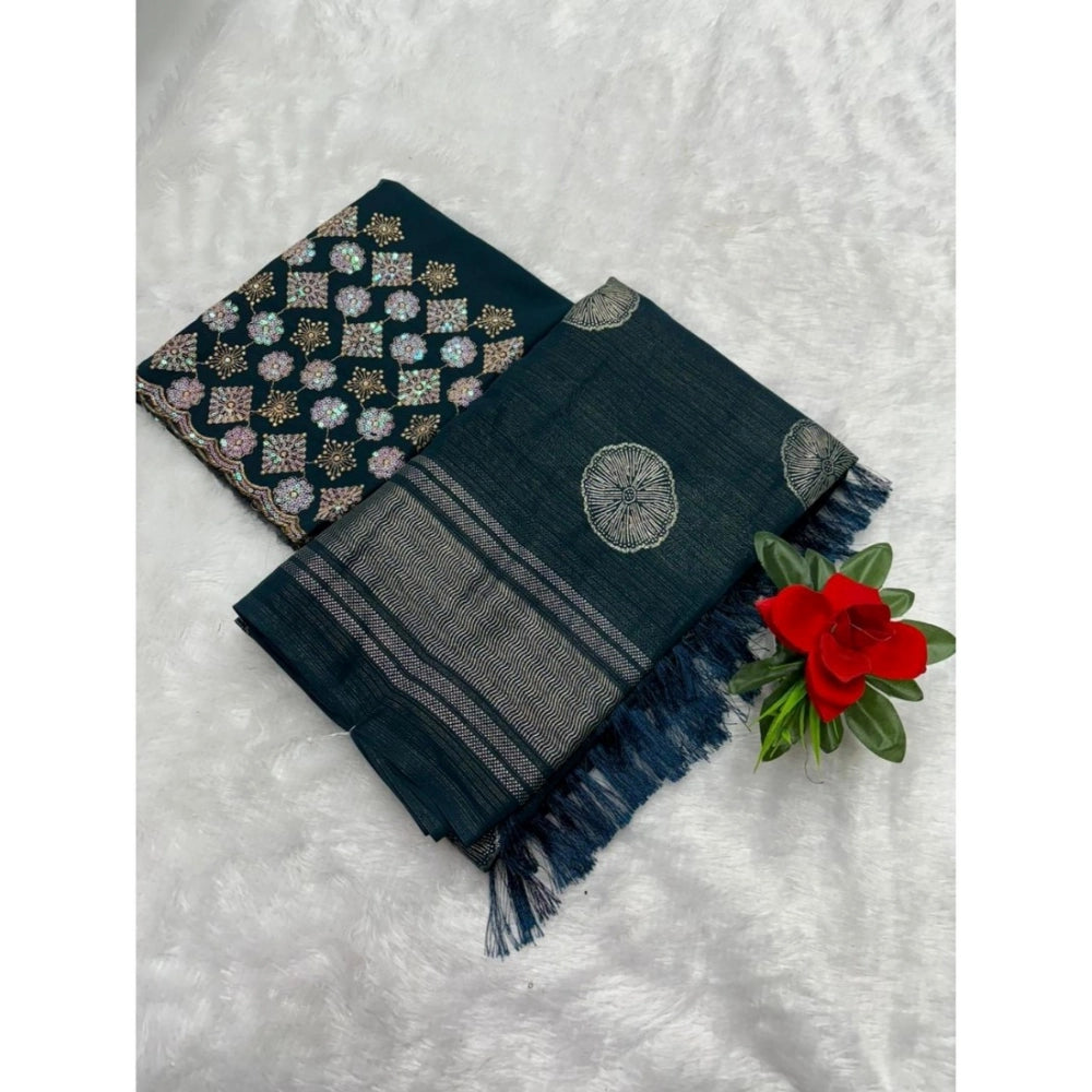 Generic Women's Georgette Printed Saree With Unstitched Blouse (Teal, 5-5 Mtrs)