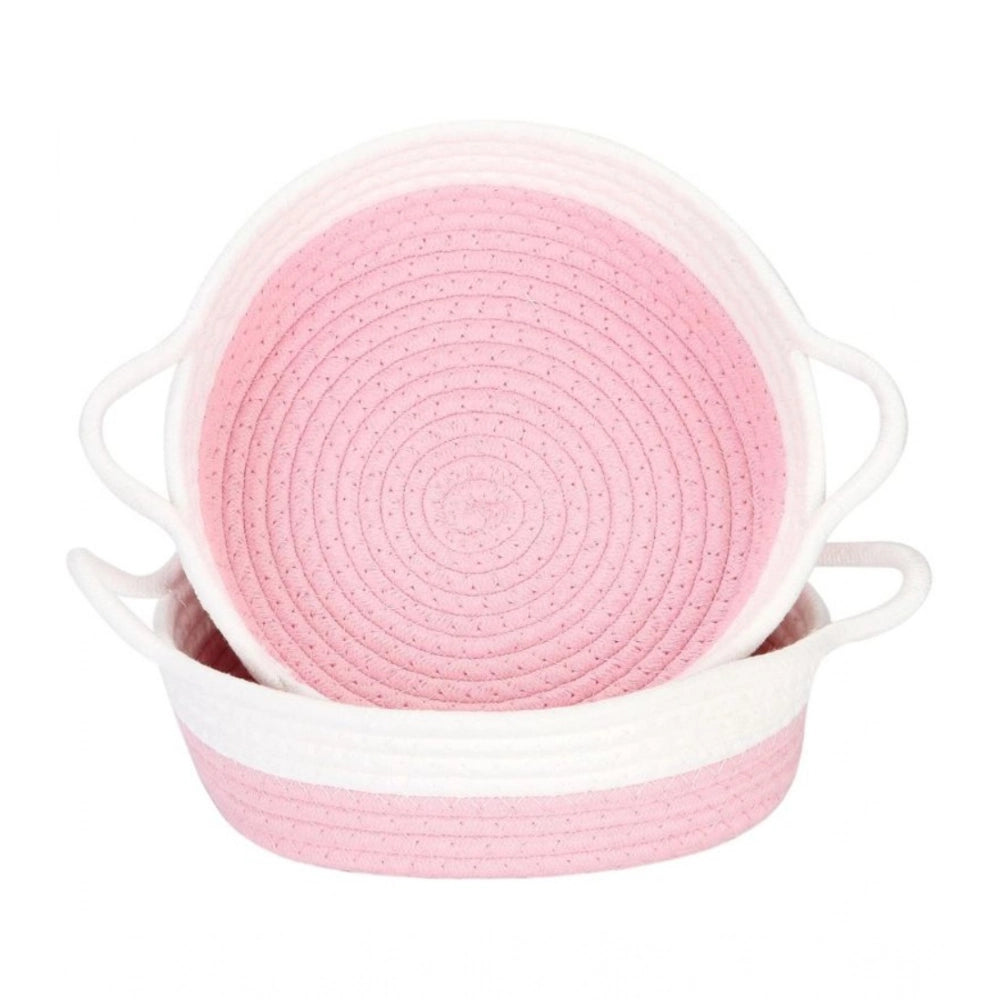 Generic Cotton White Basket 2 Pcs Storage Basket For Clothes (Pink)
