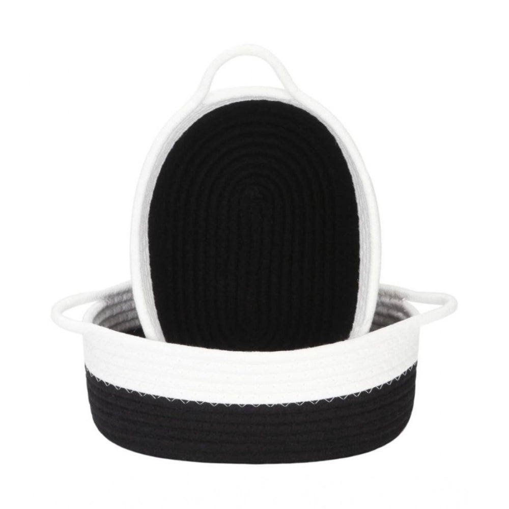 Generic Cotton Black White 2 Pcs Storage Basket For Clothes (Black)