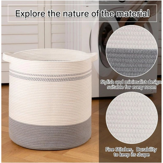 Generic Cotton Basket Pack of 1 Storage Basket For Clothes (Grey)