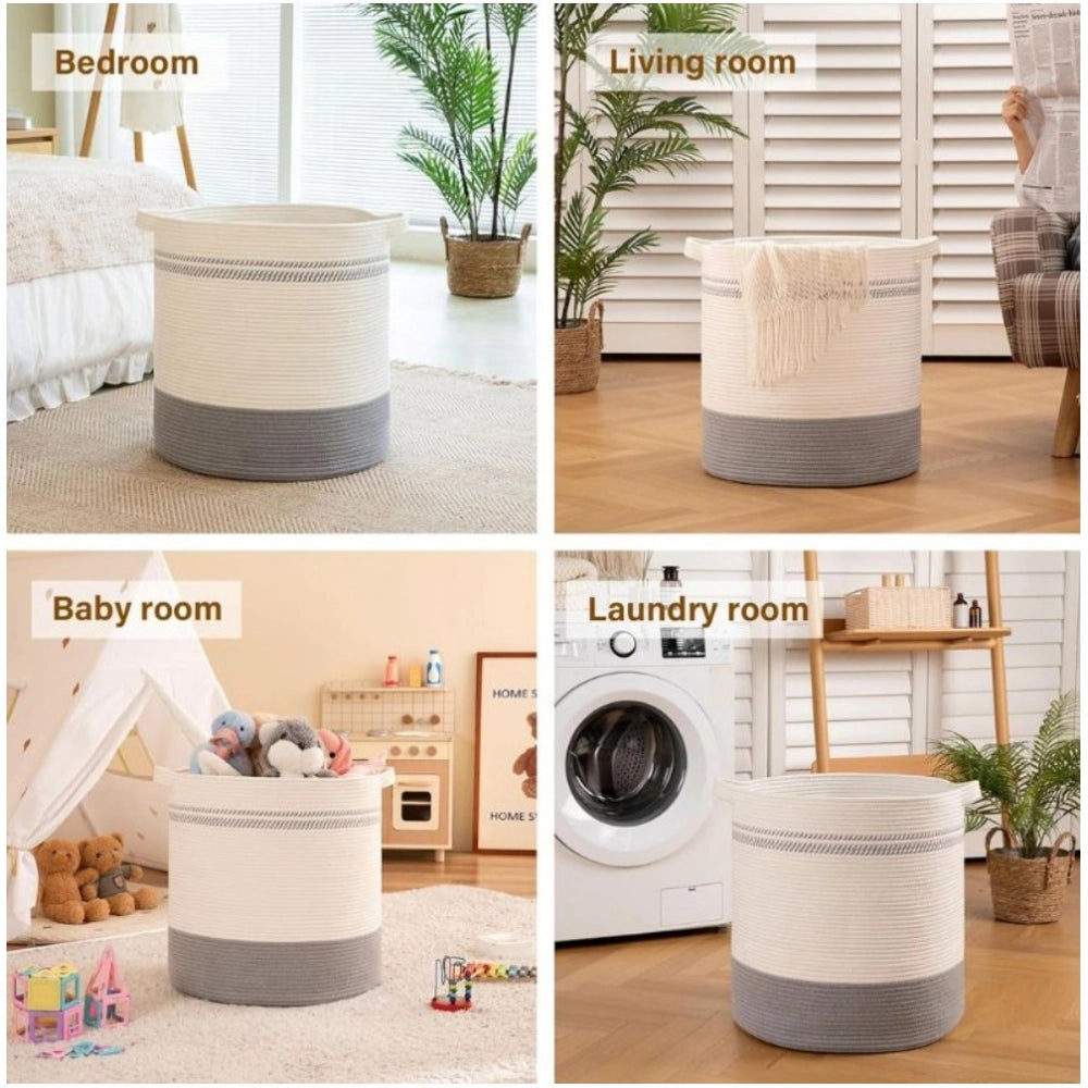 Generic Cotton Basket Pack of 1 Storage Basket For Clothes (Grey)