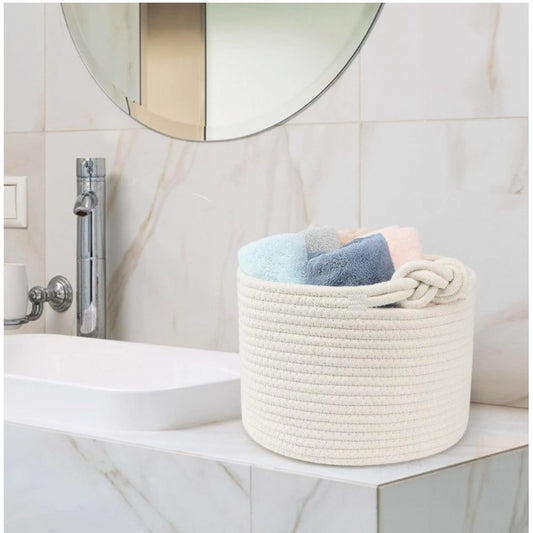 Generic Cotton White Inch Pack of 1 Storage Basket For Clothes (White)