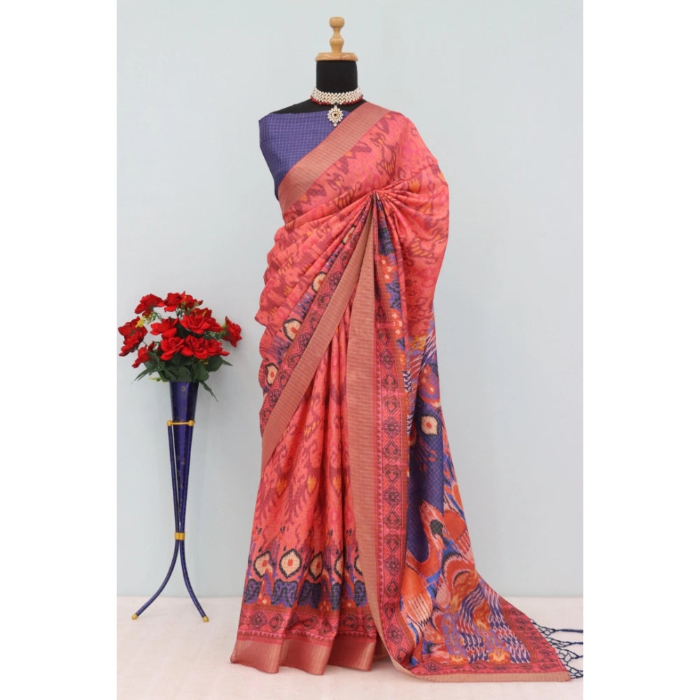 Generic Women's Mysore Silk Digital Print Saree With Unstitched Blouse 5.5Mtr (Pink)