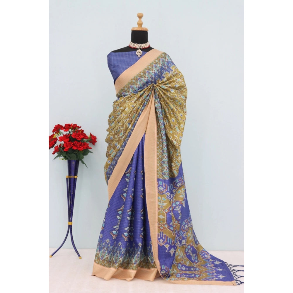 Generic Women's Mysore Silk Digital Print Saree With Unstitched Blouse 5.5Mtr (Blue)