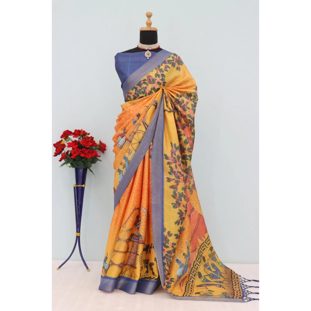 Generic Women's Mysore Silk Digital Print Saree With Unstitched Blouse 5.5Mtr (Multicolor)