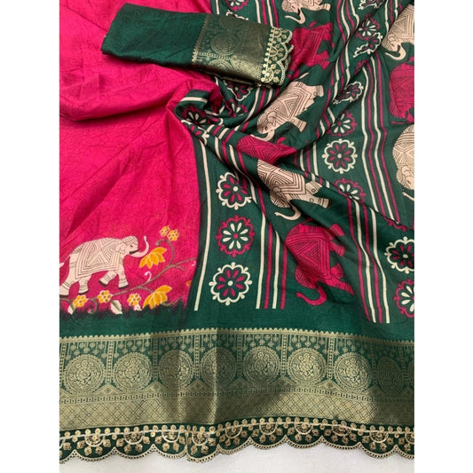 Generic Women's Dola Silk Printed Saree With Unstitched Blouse 5.5Mtr (Pink)