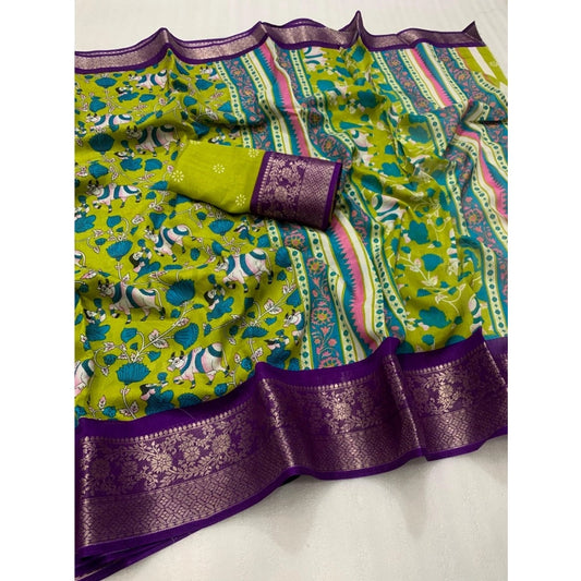 Generic Women's Dola Silk Printed Saree With Unstitched Blouse 5.5Mtr (Green)