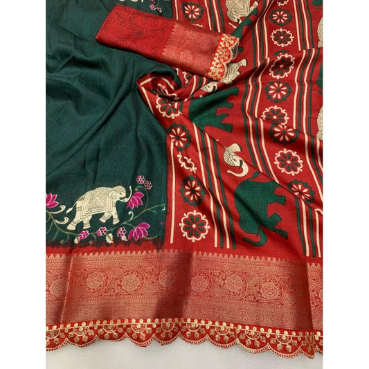 Generic Women's Dola Silk Printed Saree With Unstitched Blouse 5.5Mtr (Green)