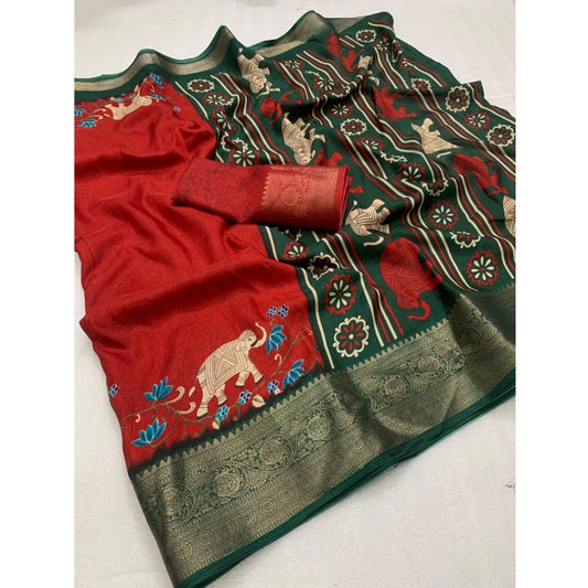 Generic Women's Dola Silk Printed Saree With Unstitched Blouse 5.5Mtr (Red)