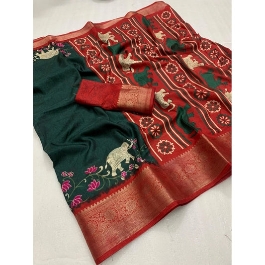 Generic Women's Dola Silk Printed Saree With Unstitched Blouse 5.5Mtr (Green)