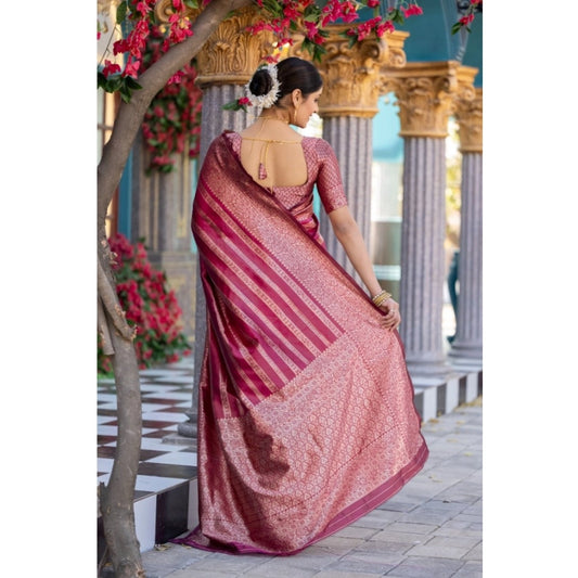 Generic Women's Silk Printed Saree With Unstitched Blouse 5.5Mtr (Pink)