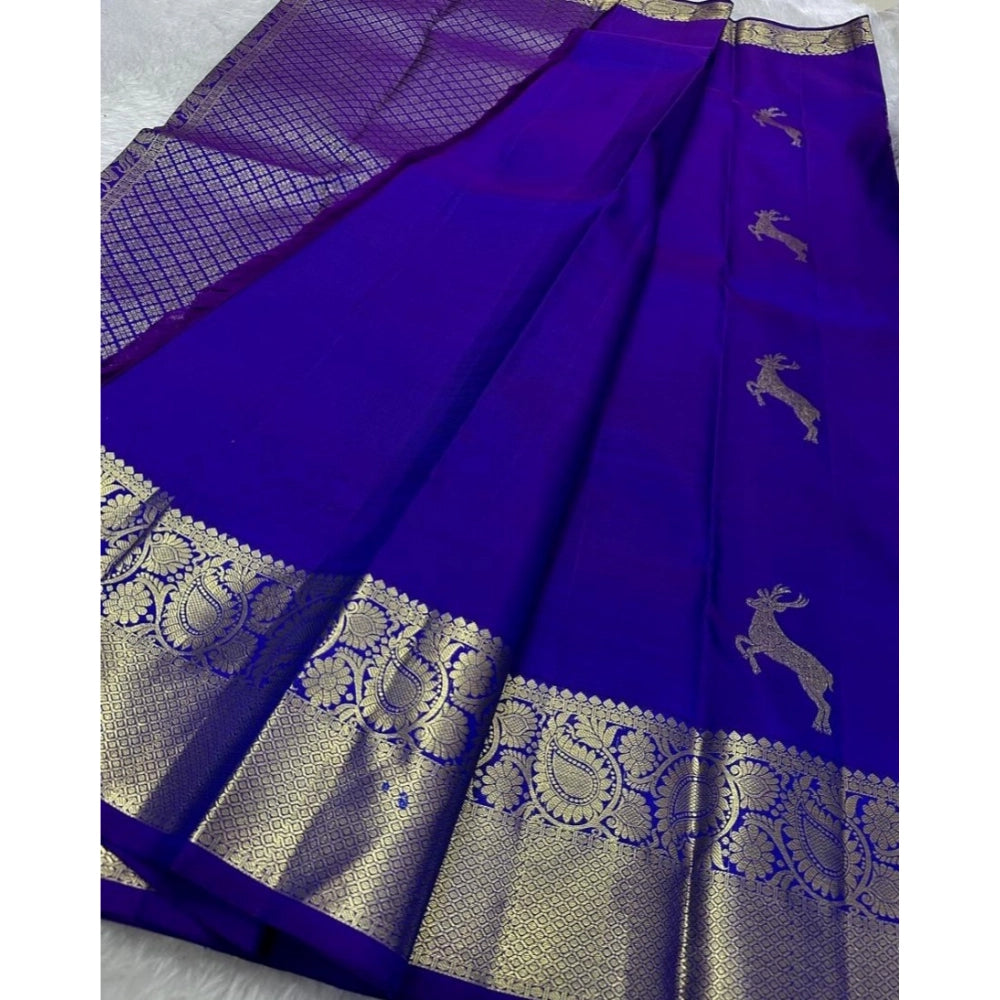 Generic Women's Silk Printed Saree With Unstitched Blouse 5.5Mtr (Royal Blue)