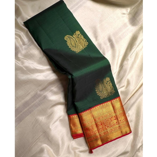 Generic Women's Silk Printed Saree With Unstitched Blouse 5.5Mtr (Green)