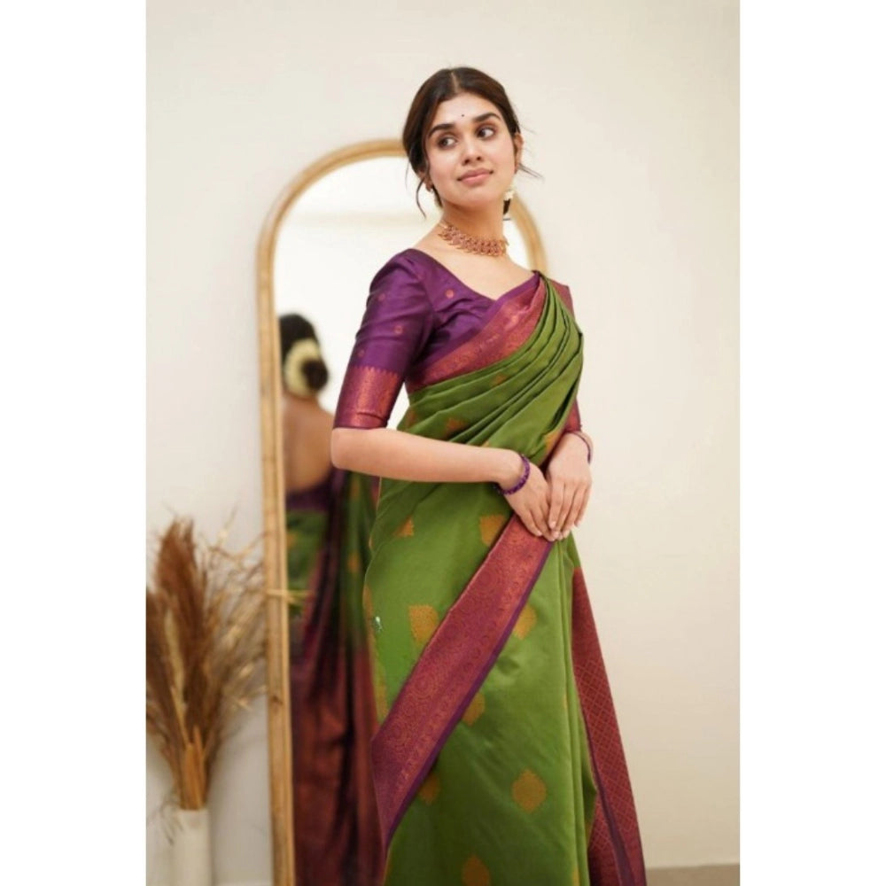 Generic Women's Silk Printed Saree With Unstitched Blouse 5.5Mtr (Green)