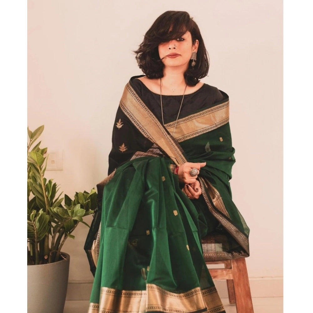 Generic Women's Silk Printed Saree With Unstitched Blouse 5.5Mtr (Dark Green)