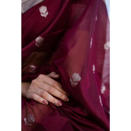 Generic Women's Cotton Printed Saree With Unstitched Blouse 5.5Mtr (Maroon)