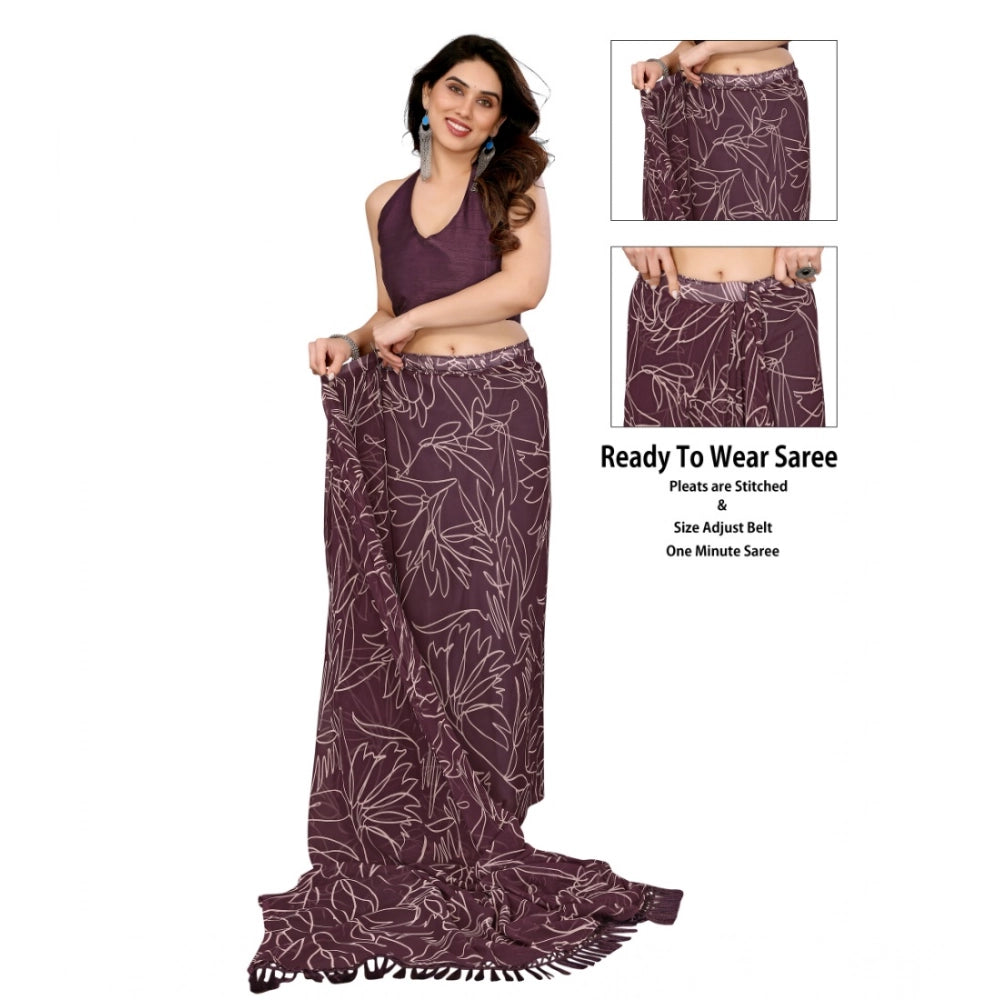 Generic Women's Zalar Lace Georgette Printed Ready-to-Wear Saree With Unstitched Blouse 5.5 Mtr (Wine)