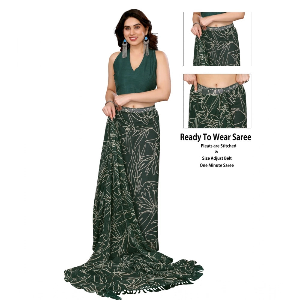 Generic Women's Zalar Lace Georgette Printed Ready-to-Wear Saree With Unstitched Blouse 5.5 Mtr (Green)
