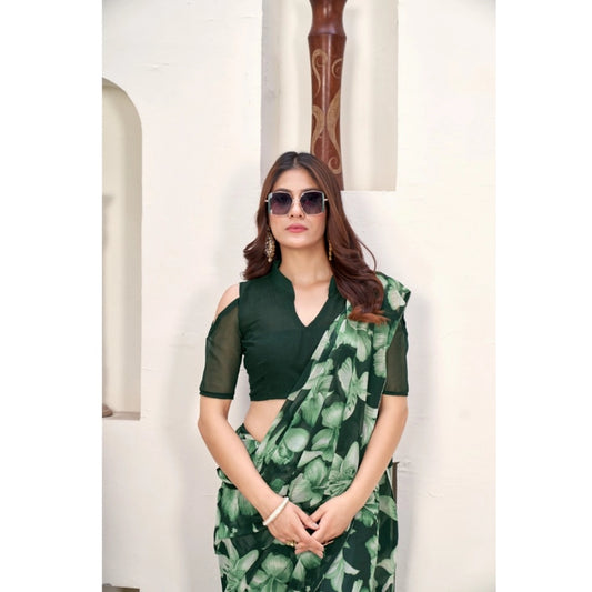 Generic Women's Polyster Printed Saree With Unstitched Blouse 5.5Mtr (Green)