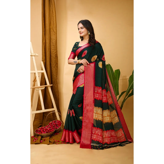 Generic Women's Soft Blooming Marshmallow Fabric Kalamkari Printed Saree With Unstitched Blouse 5.5Mtr (Green)